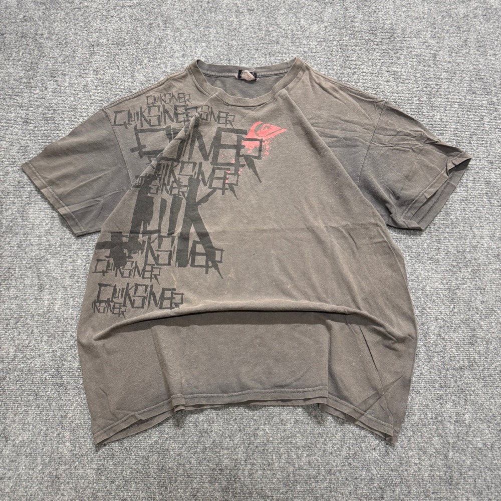 VTG Quicksilver T-Shirt Men's XL Cotton Brown College Spellout Skater Y2K